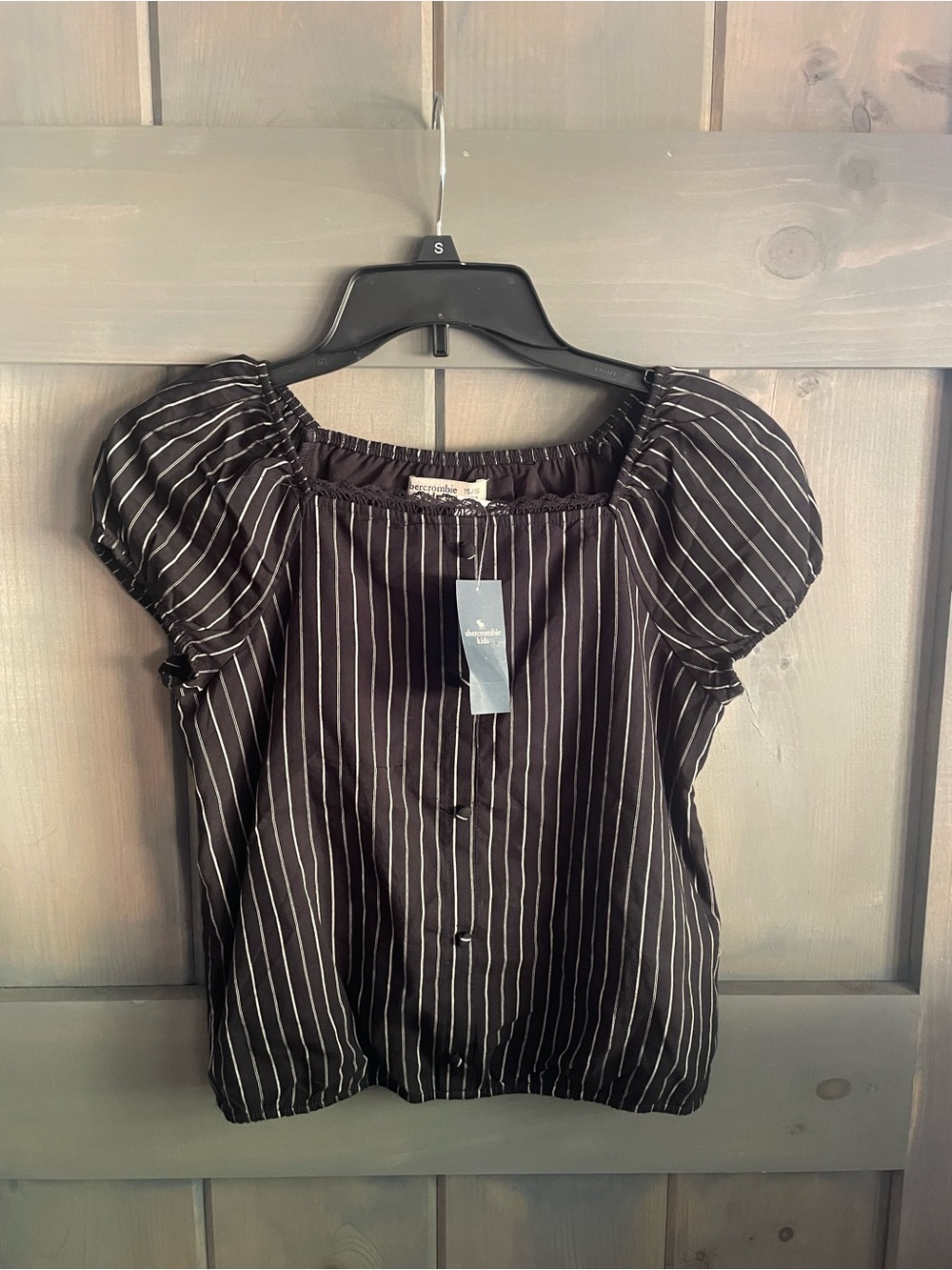 abercrombie kids Black and White Pinstripe Puff-Sleeve Blouse